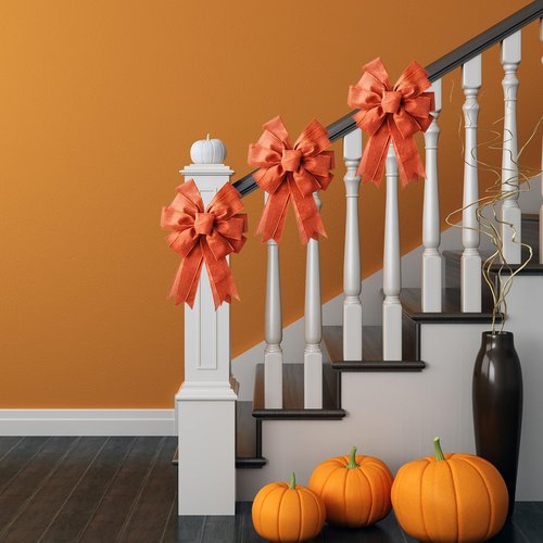 Large Fall Bow Wreath - Thanksgiving Decor with Buffalo Bows | Indoor/Outdoor Orange Holiday Decoration