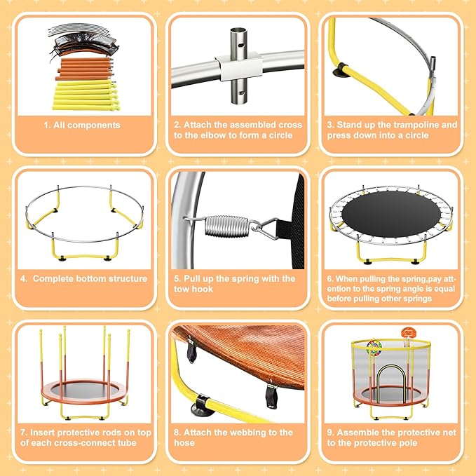 6FT Indoor Trampoline for Kids Ages 1-8, 72" Mini Toddler Indoor & Outdoor Trampoline with Safety Enclosure Net, Basketball Hoop & Dart Board, Birthday Gifts for Boys & Girls, Baby Toddler