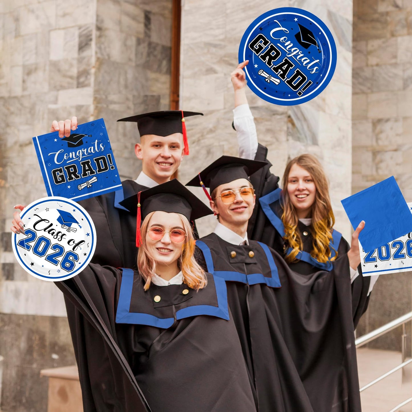 Graduation Party Plates and Napkins Blue Class of 2026 Grad Congrats Party Supplies Disposable Dessert Paper Plates Cocktail Napkins forGraduation Party Decorations,Serve 50