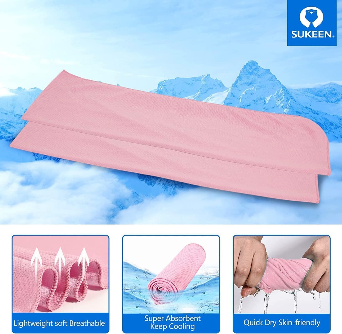 Sukeen 4 Pack Cooling Towels (40"x12") for Neck and Face, Cooling Neck Wraps, Breathable Cooling Towel for Hot Weather, Sweat Towels for Yoga, Sports, Golf, Gym, Camping, Running, Fitness, Workout