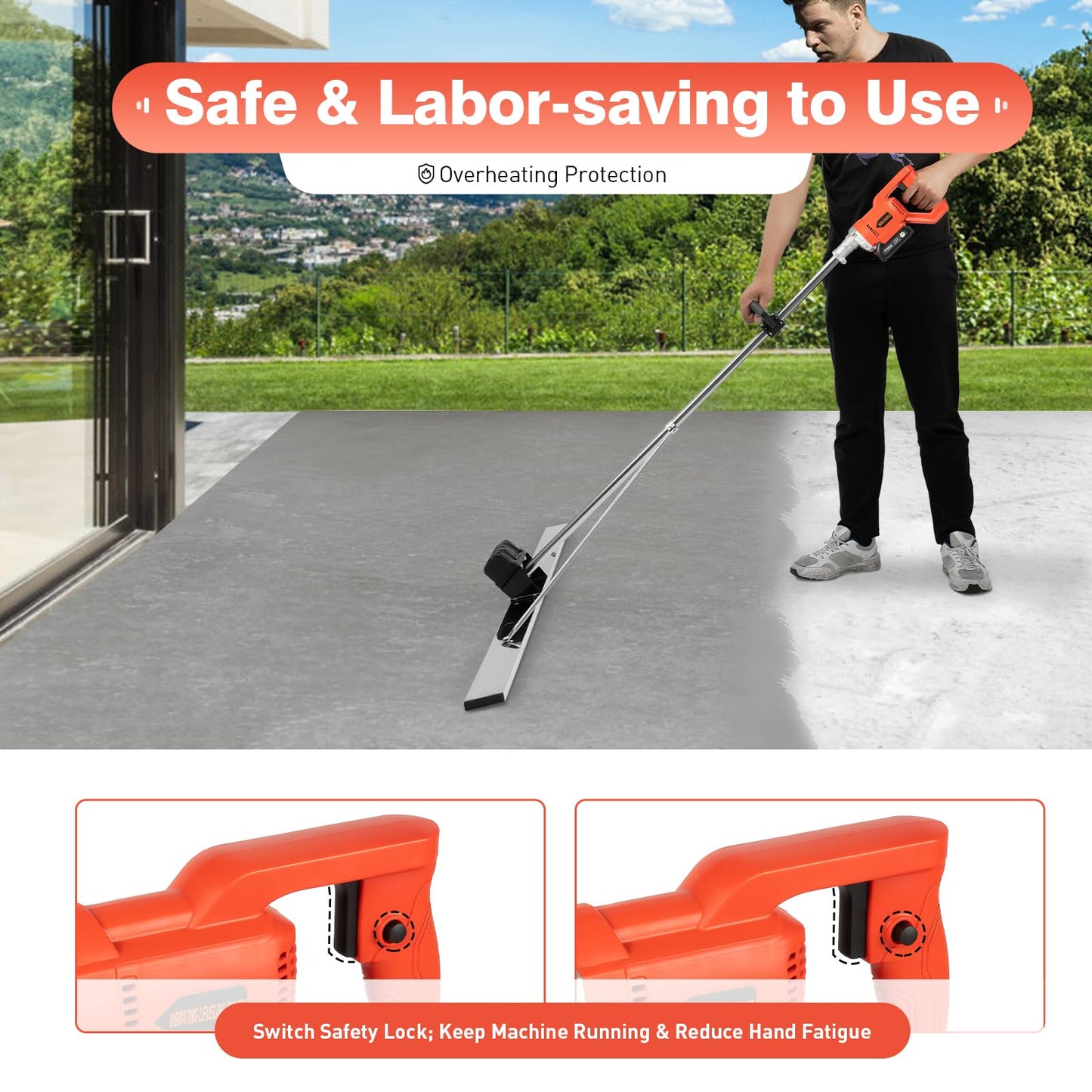 110V 48W Electric Concrete Float, Concrete Vibratory Screed Vibrating Bull Float Concrete Screed Board with 4.94 FT Stainless Steel Screed Board for Vibration-Leveling Concrete Surfaces