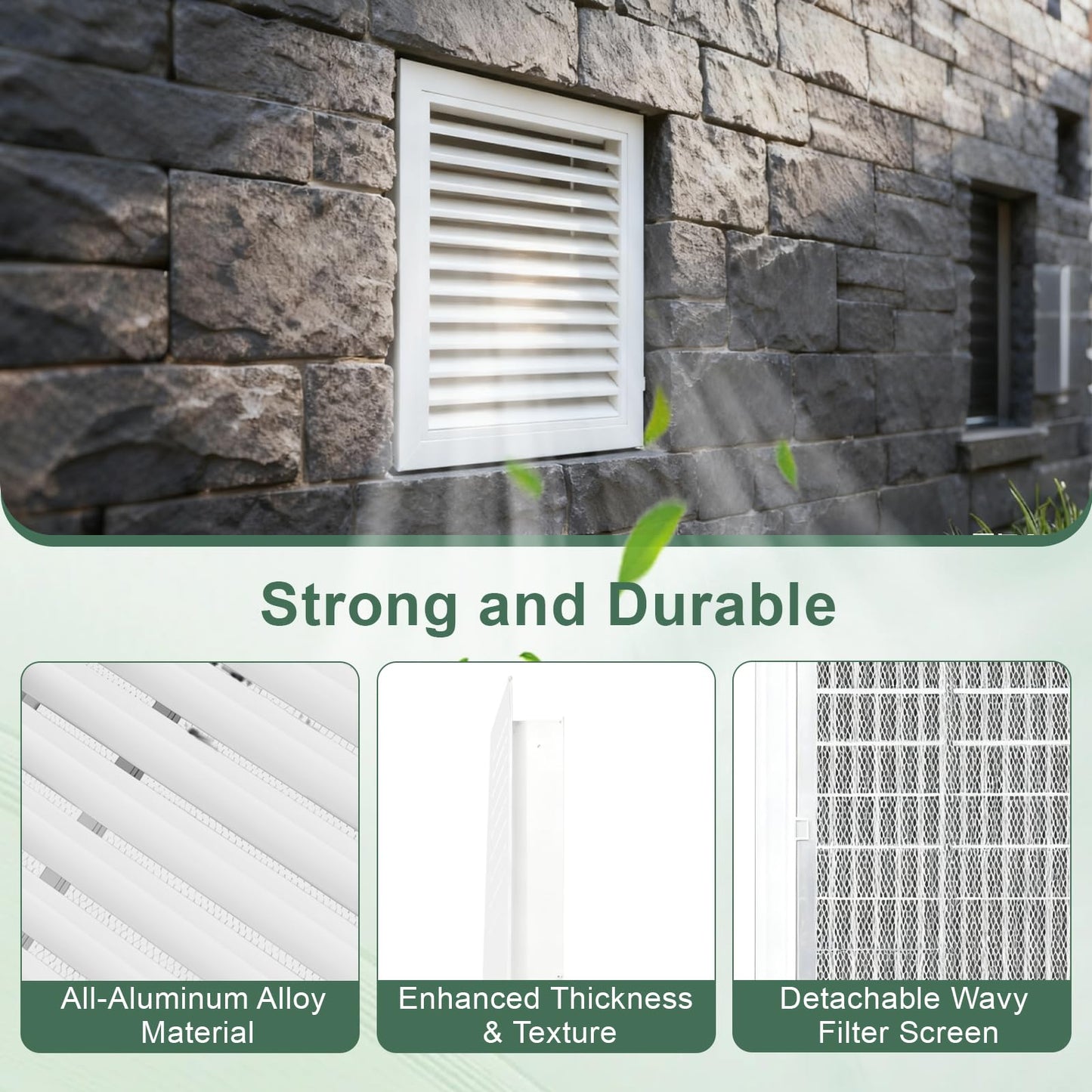 2-Pack 20"x20" Gable Vent - Premium Aluminum，Filter Screen for Removable, Ideal for Gables, Sheds, and Attics - Vent Opening 18"x18" - Boost Ventilation and Guard Against Moisture