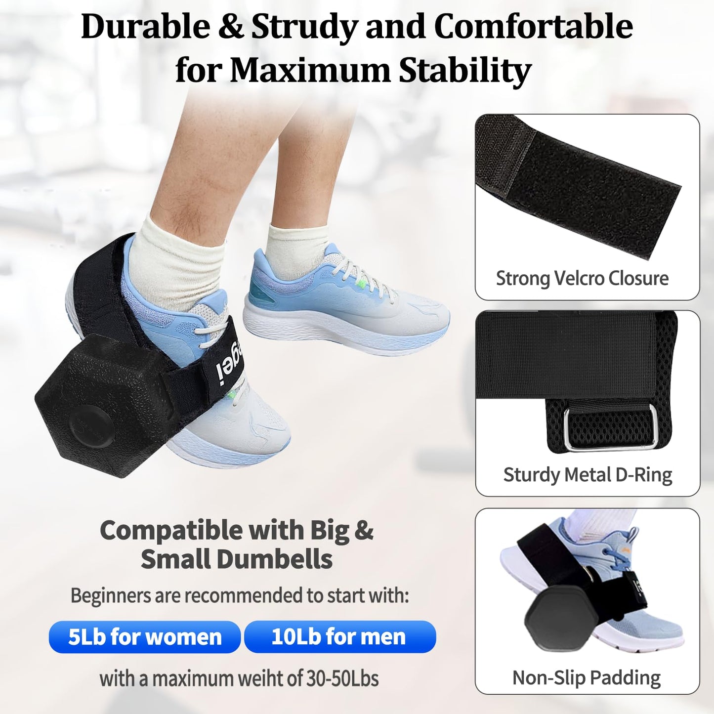 Dumbbell Foot Attachment for Leg Workout, Extension Monkey Foot Dumbbell Attachment Straps for Gym Trainer and Beginners Ankle Strap for Fitness Training