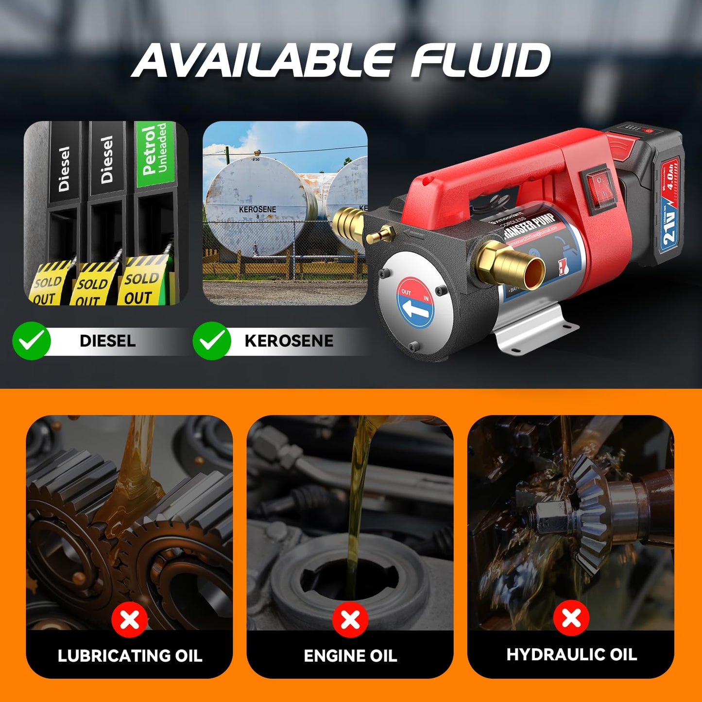 Mxmoonant Cordless Diesel Transfer Pump Kit, Fuel Transfer Pump Battery Powered 12GPM with Fuel Nozzle Auto Shut Off, 4000mAh Lithium Batteries*2 for Kerosene Boat Truck