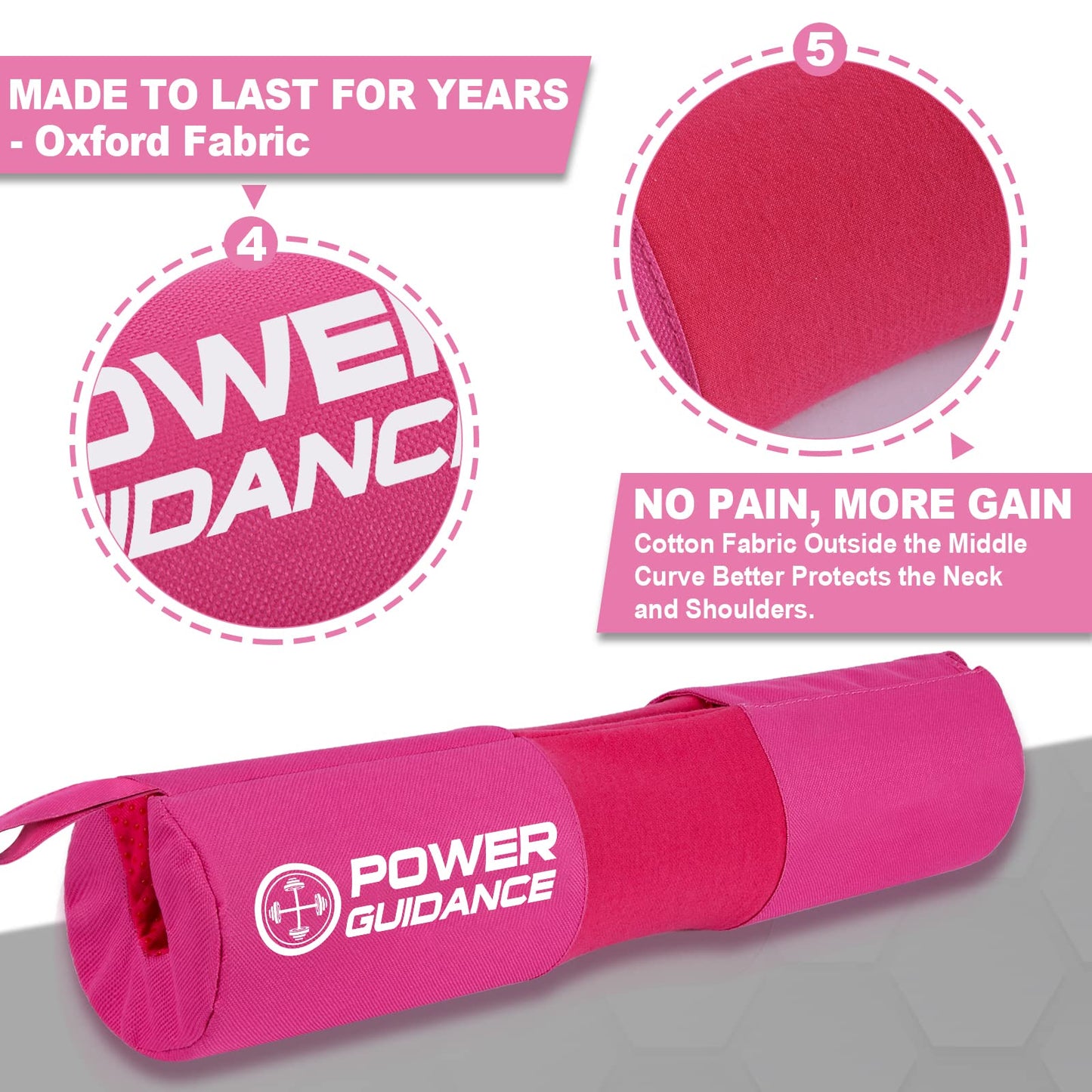POWER GUIDANCE Barbell Squat Pad - Neck & Shoulder Protective Pad Anti-Skid Points for Squats, Lunges, Hip Thrusts, Weightlifting - Fit Standard and Olympic Bars, Pink