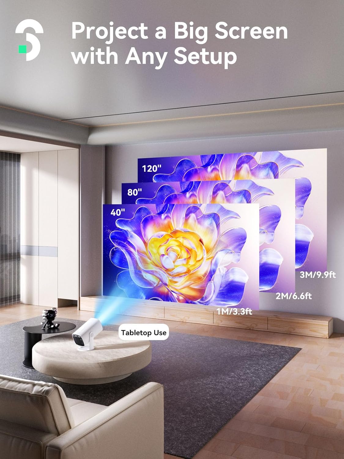 SOOMFON 1080P 5.1 Mini Projector Support - Portable Small Video Movie Projector Bluetooth Auto Keystone Electric Focus