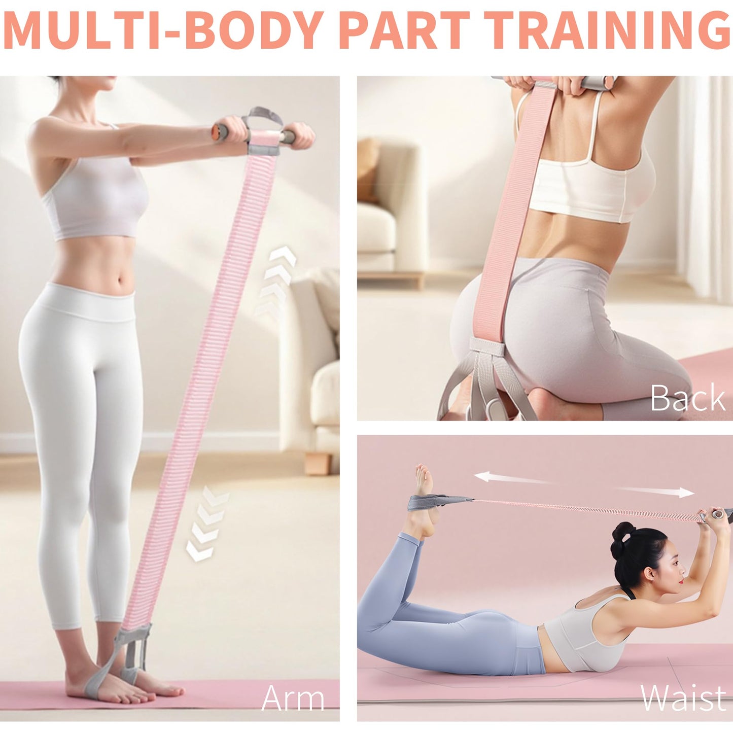 Fabric Resistance Band with Handles Non-Slip Foot Pedal Puller for Women 120lb Full-Body Fitness Band for Strength Muscle Training Workout Equipment for Chest Glutes Leg Arm Core Wrist Ankle