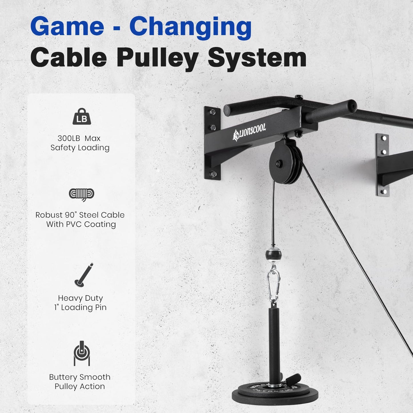 LIONSCOOL Multifunctional Wall Mounted Pull Up Bar with Pulley System (16"/24" APART)