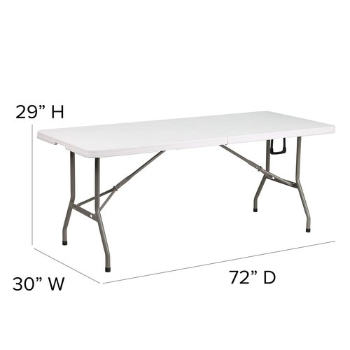 Flash Furniture Elon 6' Rectangular Plastic Folding Event Table with Carrying Handle, Bi-Fold Banquet Table for Indoor/Outdoor Events, White