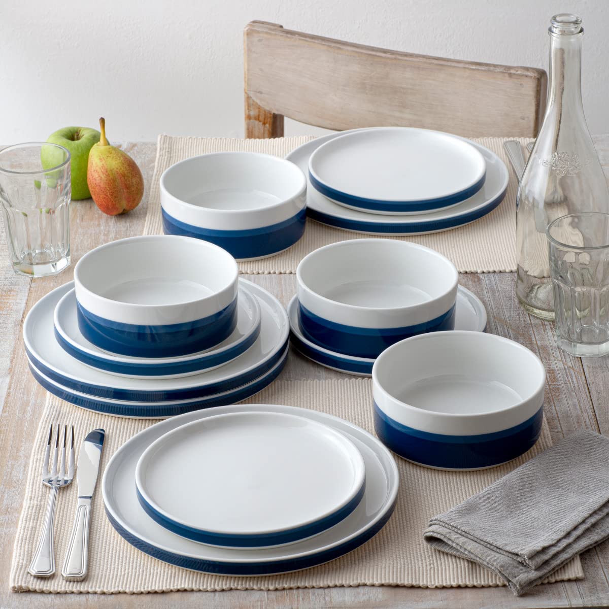 Noritake ColorStax Stripe Blue 12-Piece Dinnerware Set, Service for 4