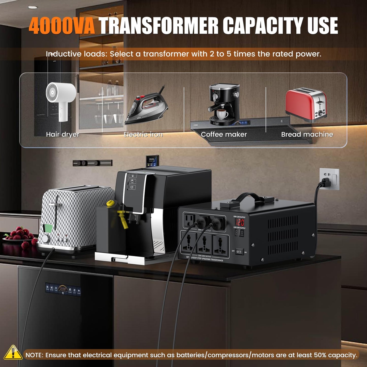 8000W Voltage Converter Transformer Step Up 110V/120V to220V/240V or Step Down 220V to 110V AC Power Converte, Circuit Breaker Protection, 3 US sockets, 3 Universal sockets, LCD Display