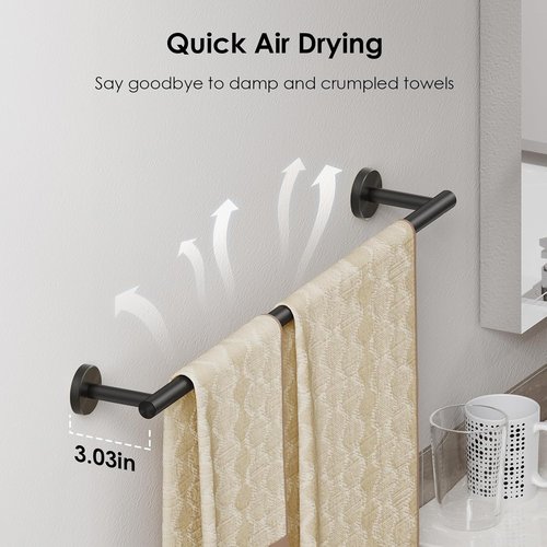 FORIOUS Bathroom Accessories Set - Modern SUS304 Stainless Steel 24-Inch Towel Bar | Matte Black Finish