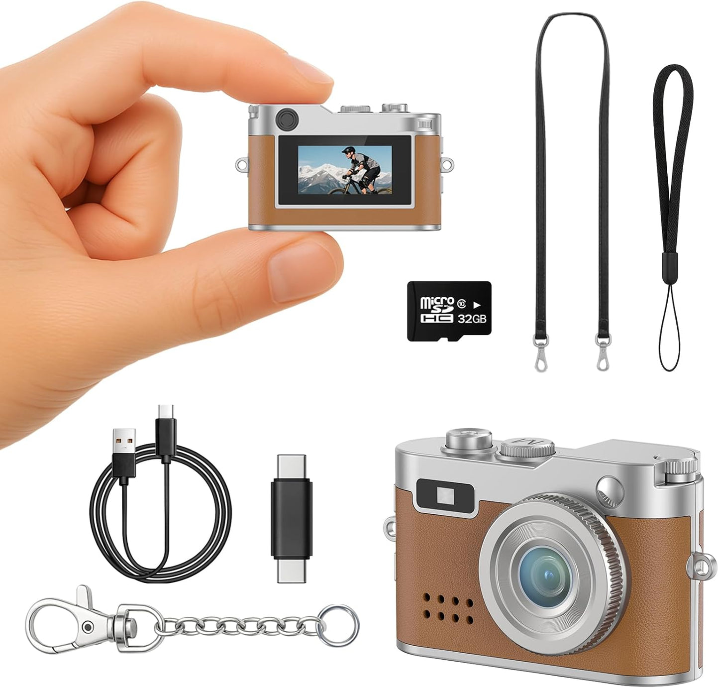 Dienspeak 1080P 12MP 32GB Mini Retro Camera with Video, Photos, Keychain Digital Camera, Ultra-Compact Tiny Camera
