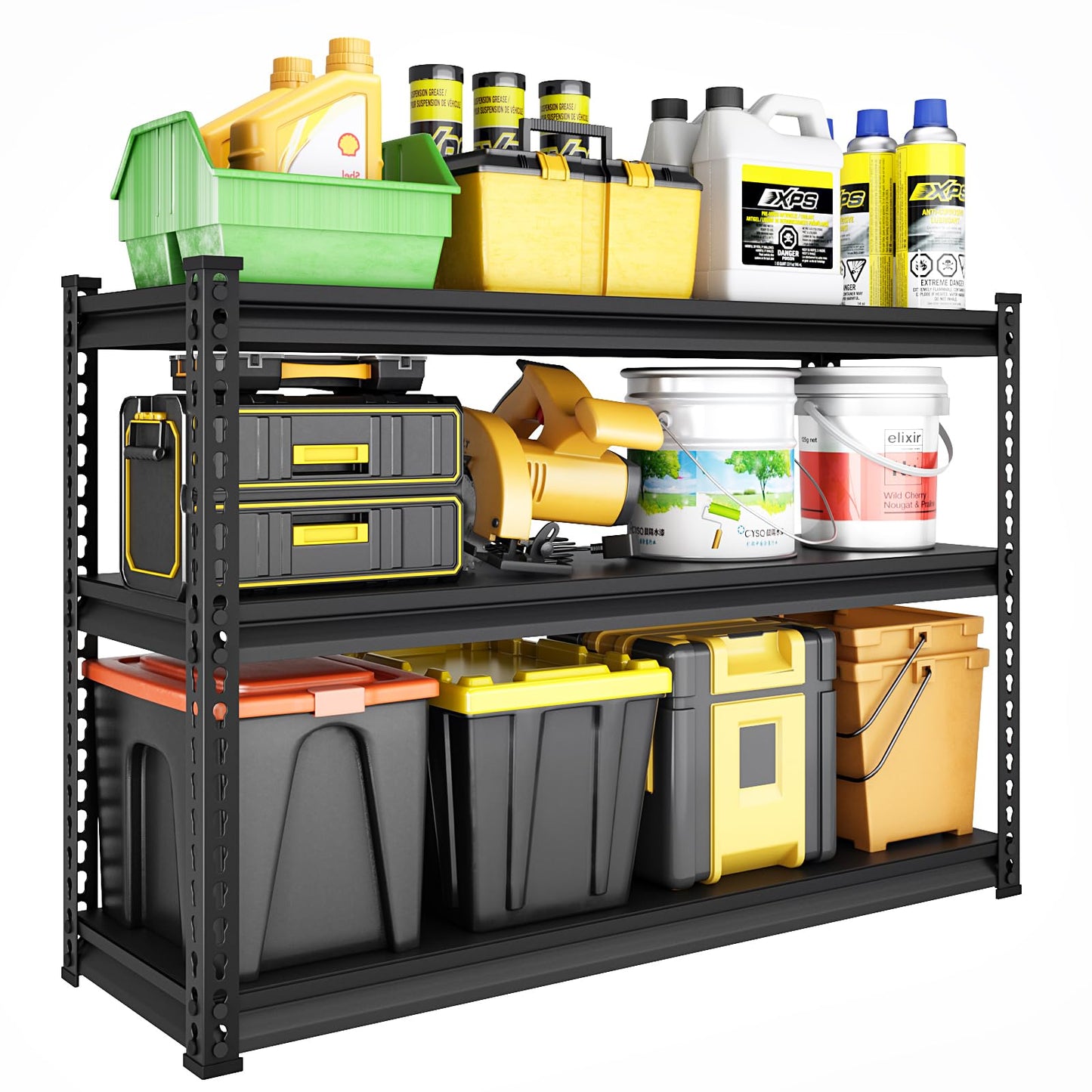 SDXYSTCE 48" W Garage Shelving Heavy Duty, 1500LBS Loads Adjustable Garage Storage Shelves, 3-Tier Metal Shelving Units and Storage Racks, Industrial Utility Shelf,48" Wx18 Dx39 H, Black