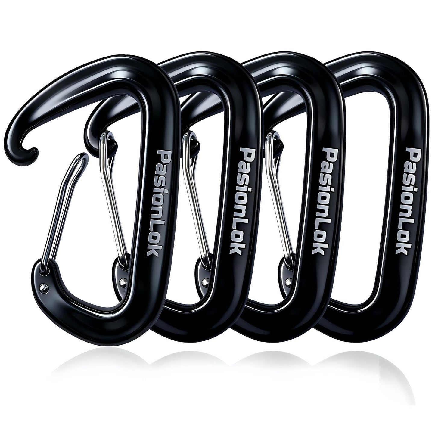 PasionLok Carabiner Clips Heavy Duty 12KN, 4 Pack Aluminum Carabiner Keychain, Small D Ring Hook for Hammock Camping Essentials, Backpack Key Ring Clip, Dog Leash, Multi Color