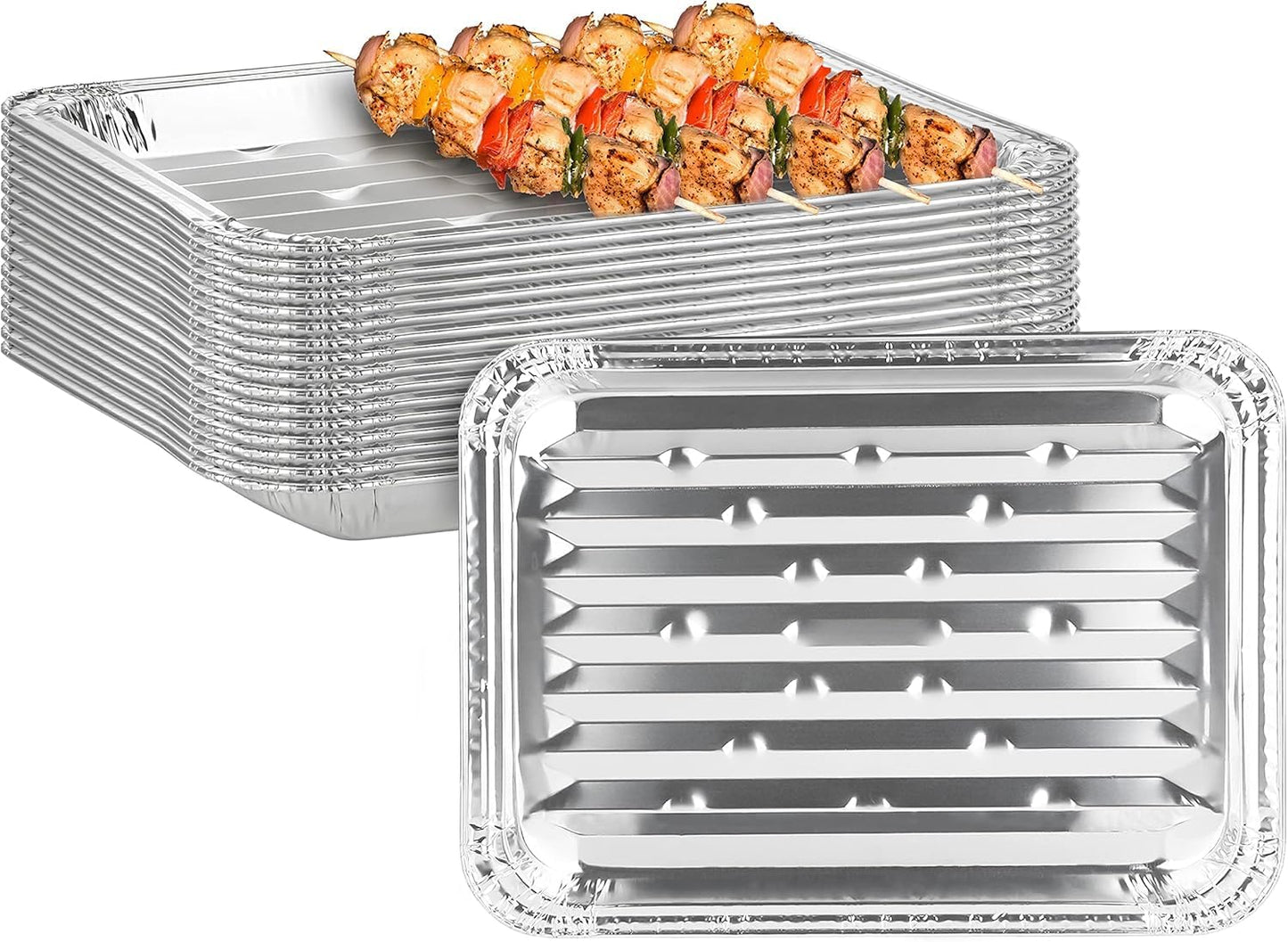 Party Bargains Aluminum Broiler Pans - Heavy-Duty 12 Pack for BBQ & Catering | Ribbed Bottom for Even Heat