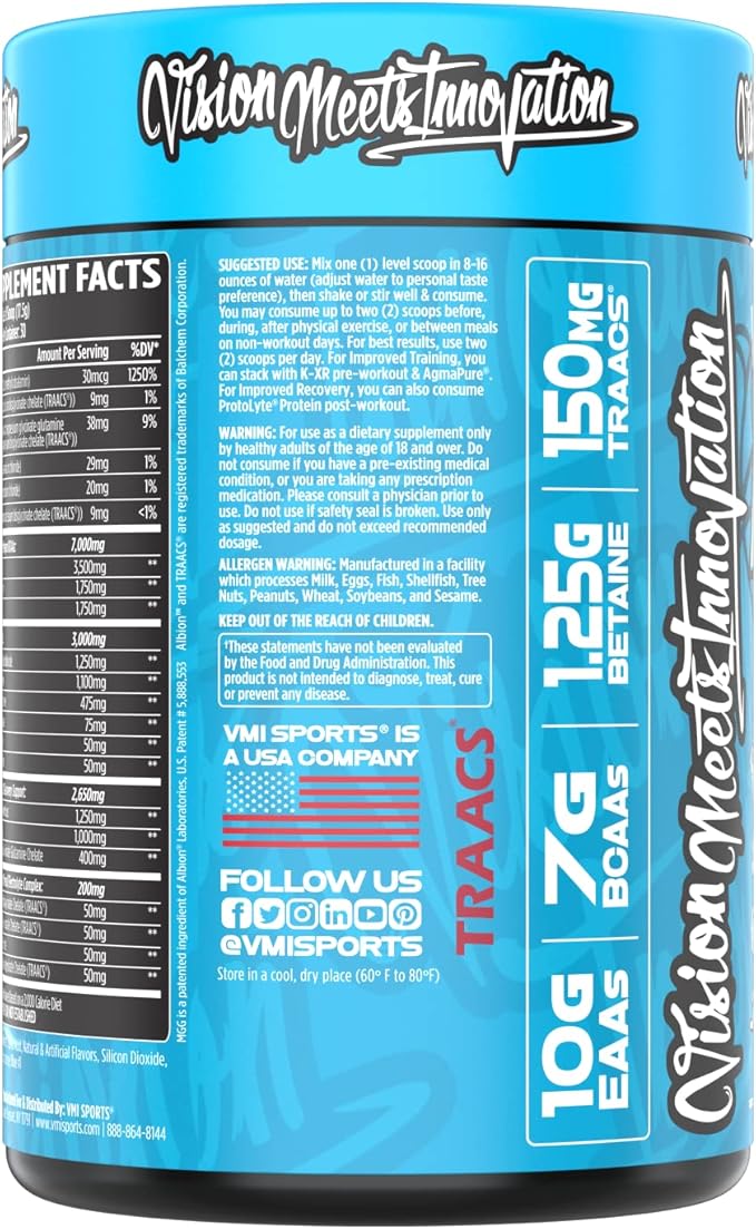 VMI Sports Aminogex Ultra | EAA + BCAA Powder | Amino Acid + Hydration Recovery Drink with Electrolytes, Betaine and Glutamine | (30 Servings) (Blue Shark Gummy)