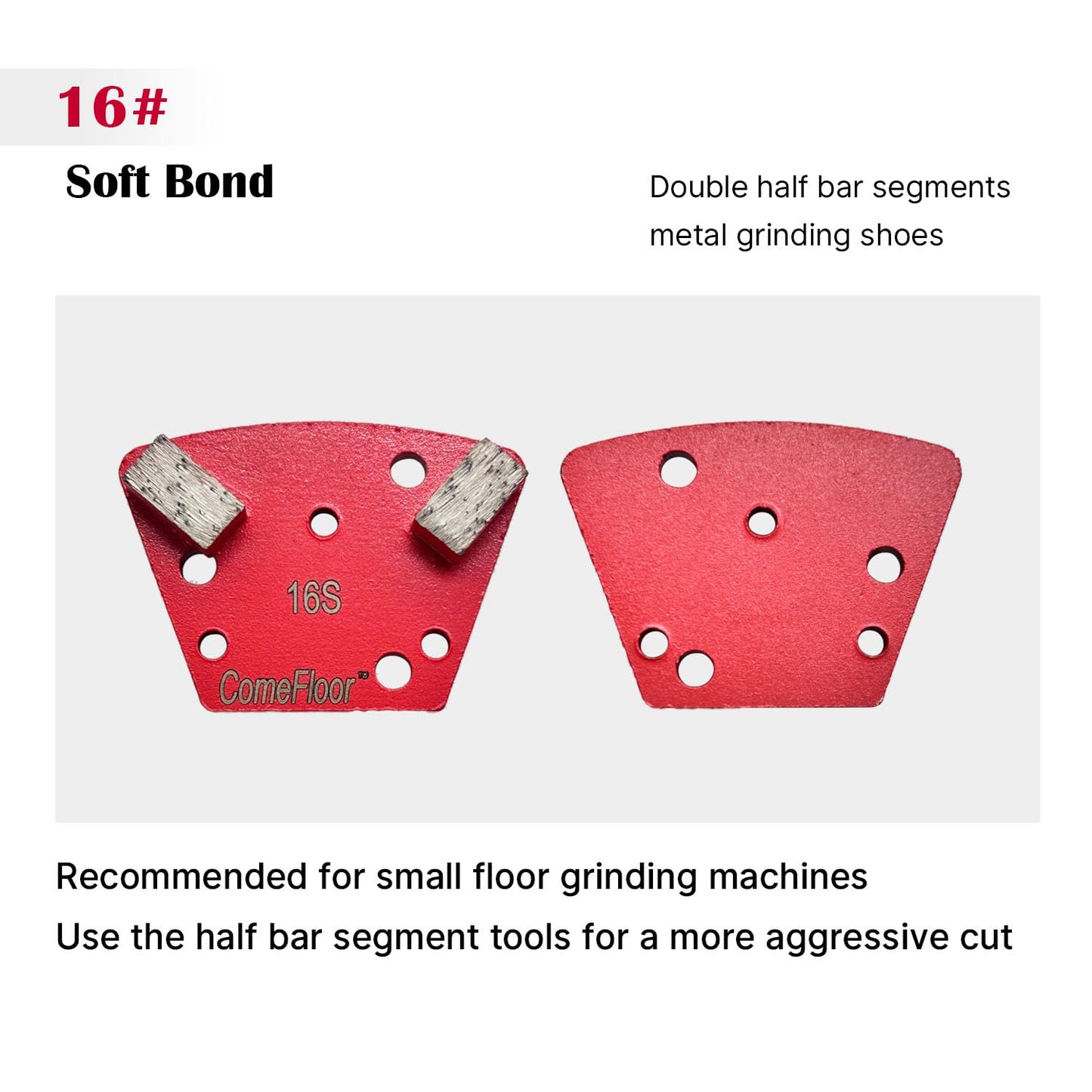 Trapezoid Diamond Metal Grinding Shoes for Concrete Floor, Compatible with Diamatic/Sase/CPS Grinders, Half Bar Seg 16 Grit Soft Bond, 9PCS