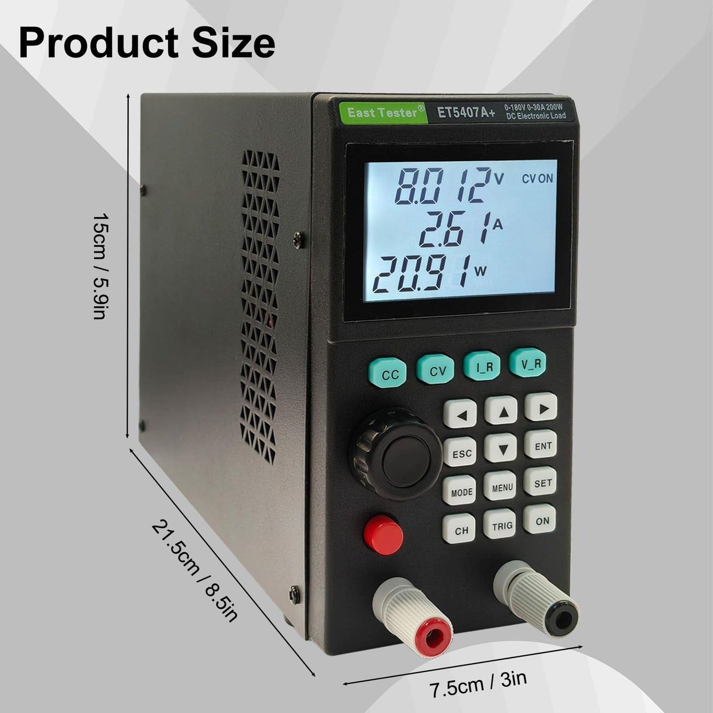 ET5407A+ Programmable DC Electronic Load 200W 0–180V 0–30A 1mV/1mA High-Resolution Battery Power Supply Tester with CC/CV/CR/CP Modes USB Control LCD Display for Lab R&D