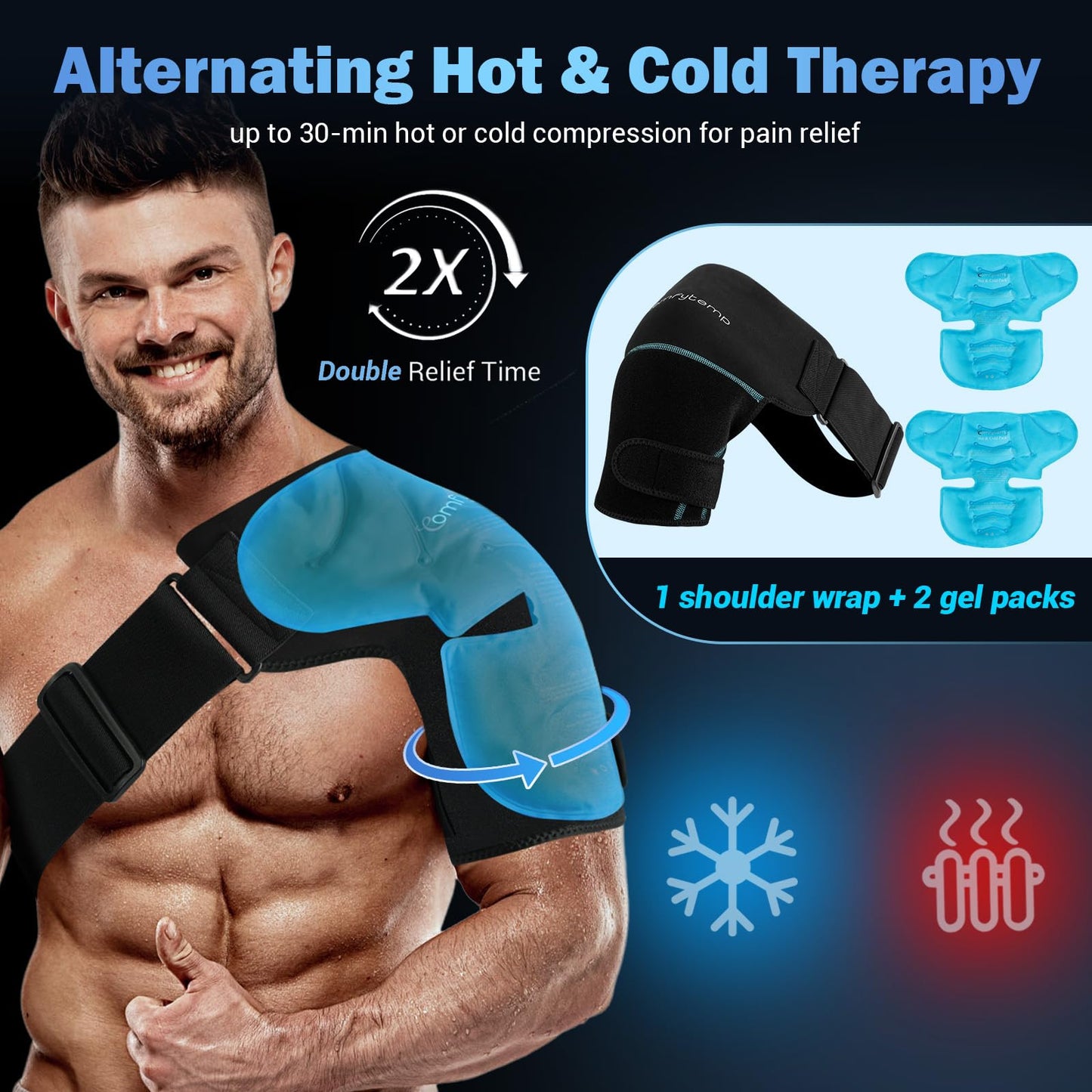 Comfytemp Shoulder Ice Pack Wrap Shoulder Brace, Gel Cold Compression Sleeve for Injuries Reusable Arm Rotator Cuff Pain Relief, Therapy Recovery Items for Men Women, 2 Gel Ice Packs