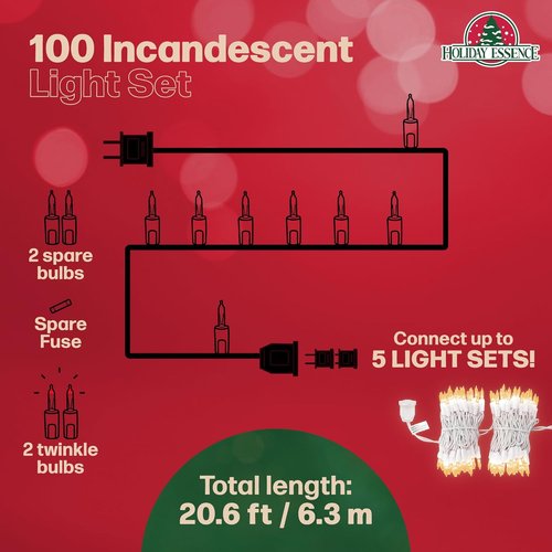 Holiday Essence Clear Warm White Christmas String Lights - 20 Ft, 100 Decorative Lights for Indoor/Outdoor Use
