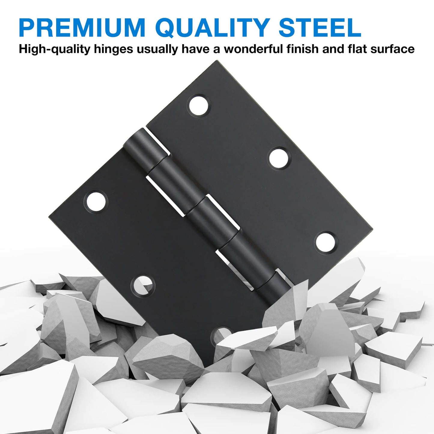 12 Pack 3 1/2 Inch Matte Black Door Hinges 3.5" Interior Square Iron Bifold Silver Standard Residential 3 ½"Satin Nickels Hinge for Doors Hardware Kit Tool Office Bedroom Study Living Room Decor