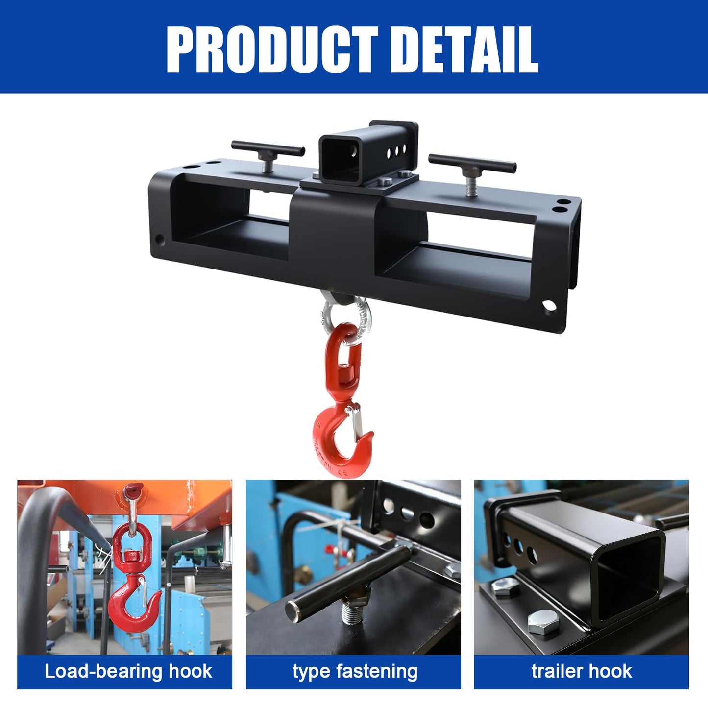 FAYUWUOX Heavy Duty Forklift Lifting Hook with 2" Receiver Hitch, Dual Fork Mounted Lifting & Towing Attachment, 10 Ton Max Capacity for Forklift Tractor Industrial Use