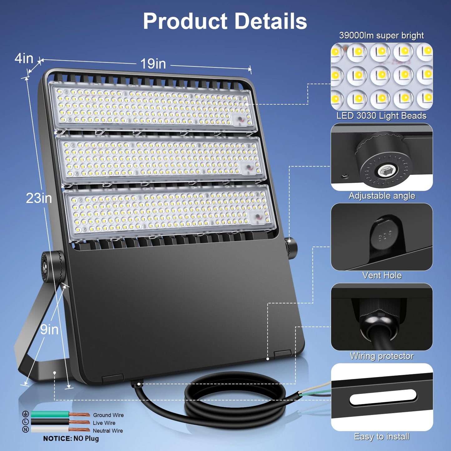 BIRITALO 52200LM LED Stadium Flood Light Commercial Eqv 2400W Super Bright 145LM/W 5500K 360W LED Arena Light Outdoor 85-277V IP65 Waterproof Backyard Wall Yoke Mount Fixture 2 Pack