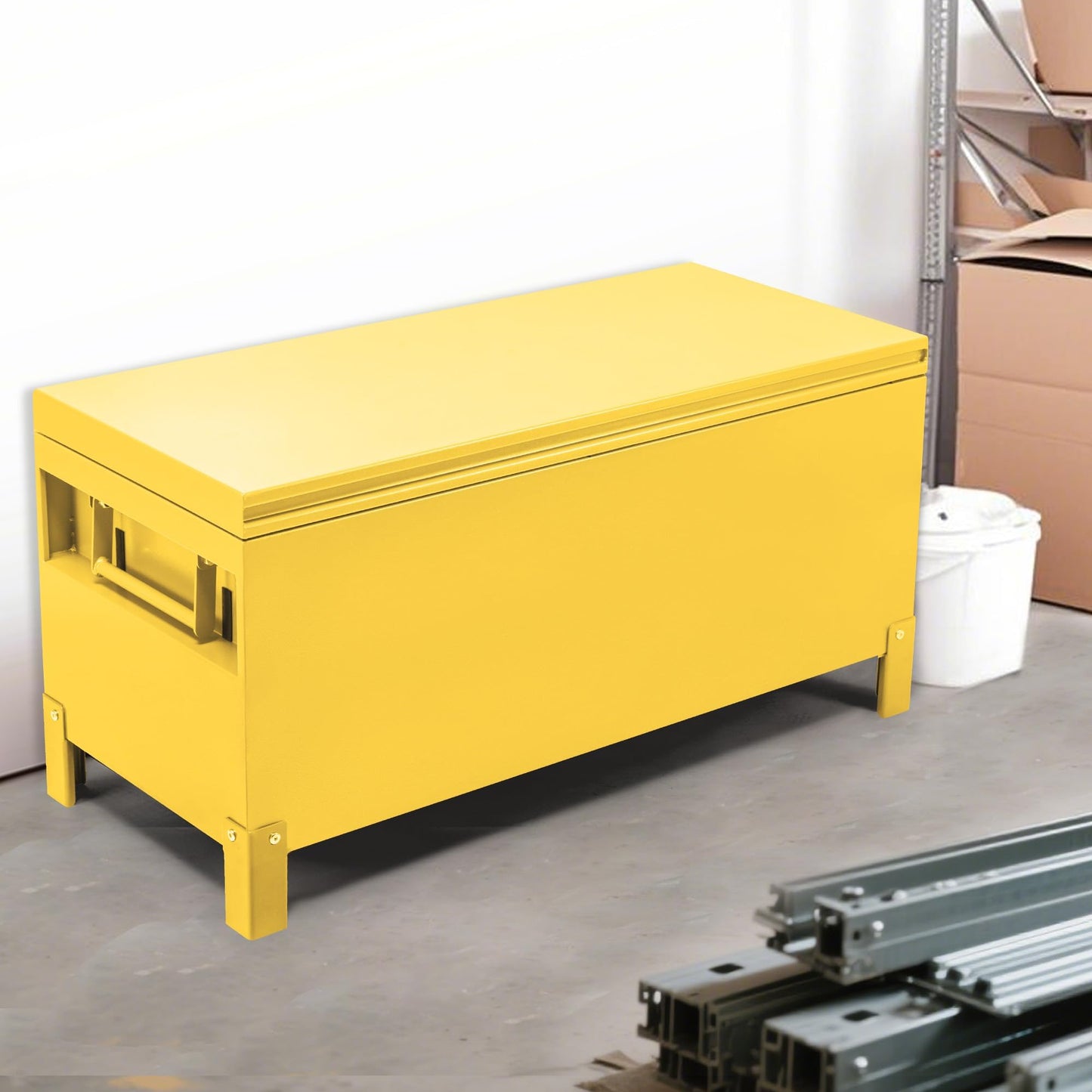 EliteEdge 48 X 24 x 28 Inch Steel Truck Tool Box, Heavy Duty Jobsite Toolbox Chest, Job Site Storage Drawer System for Truck Bed, Pickup, RV, Trailer, Yellow