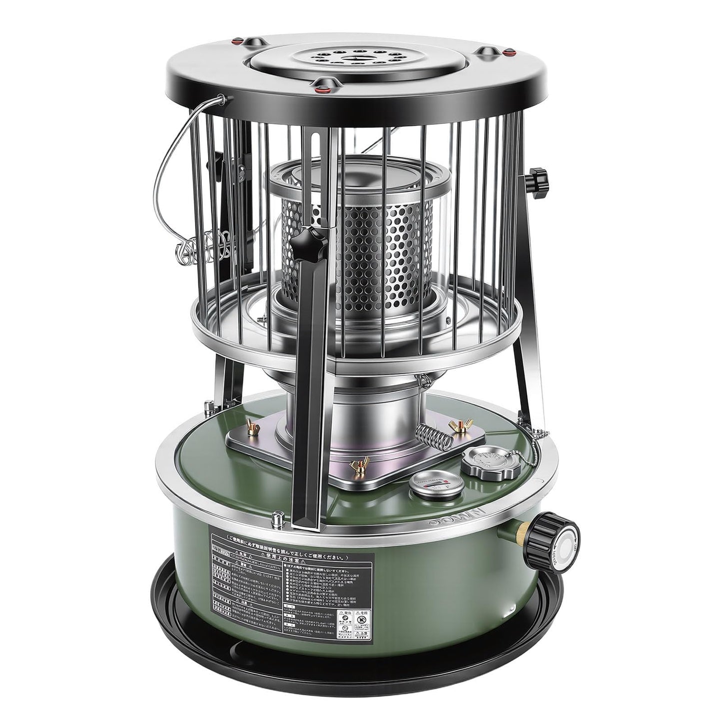 MOTOULAX Portable Kerosene Heater, Adjustable Height 5.2L Tank 20-25 Hours Heat 2.6KW Output for Garage Camping Emergency, with Safety Net and Accessories (Green)