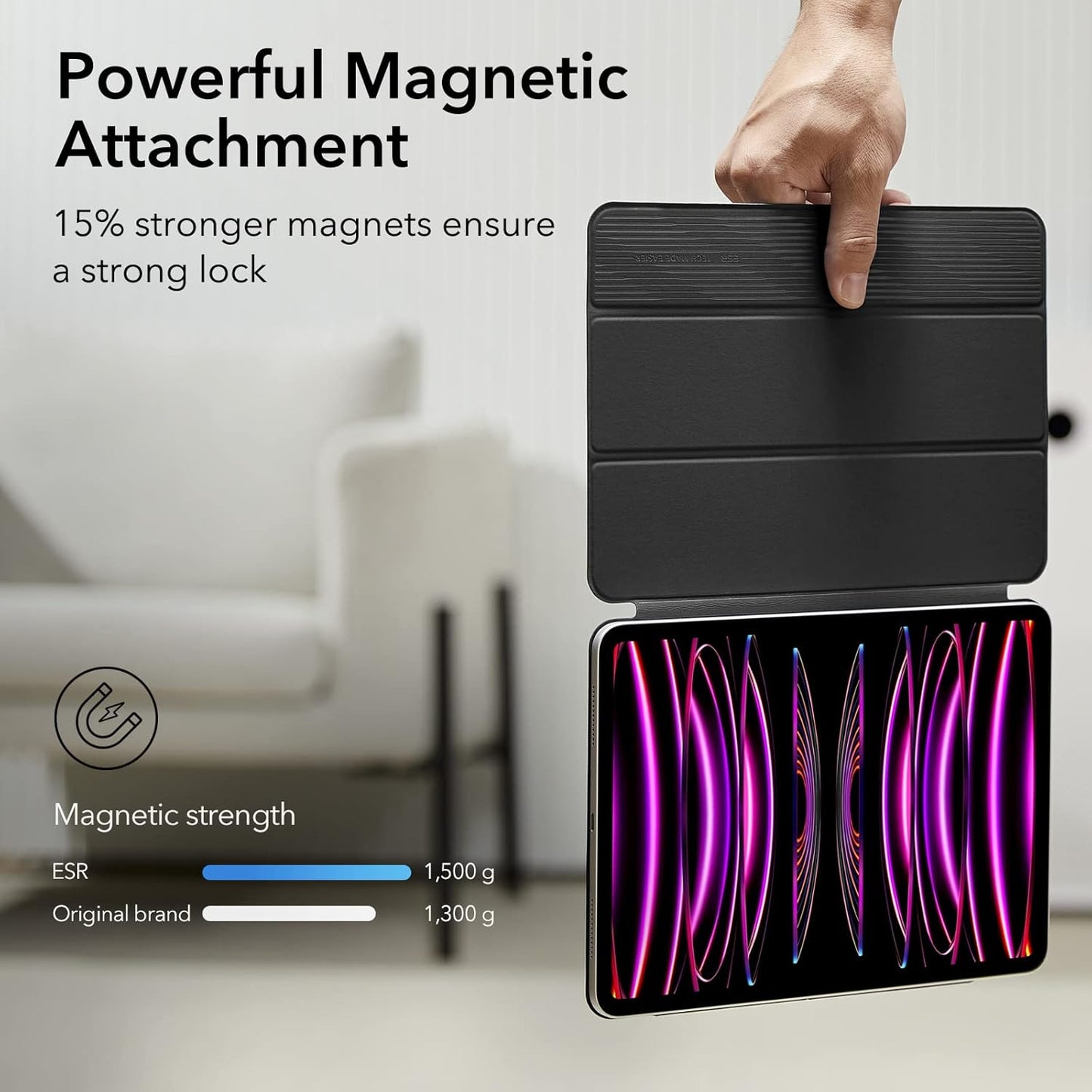 ESR 12.9 6th/5th/4th 13 Inch M3/M2 (2025/2024), for iPad Pro Gen, iPad Air Case Powerful Magnetic Attachment, Slim