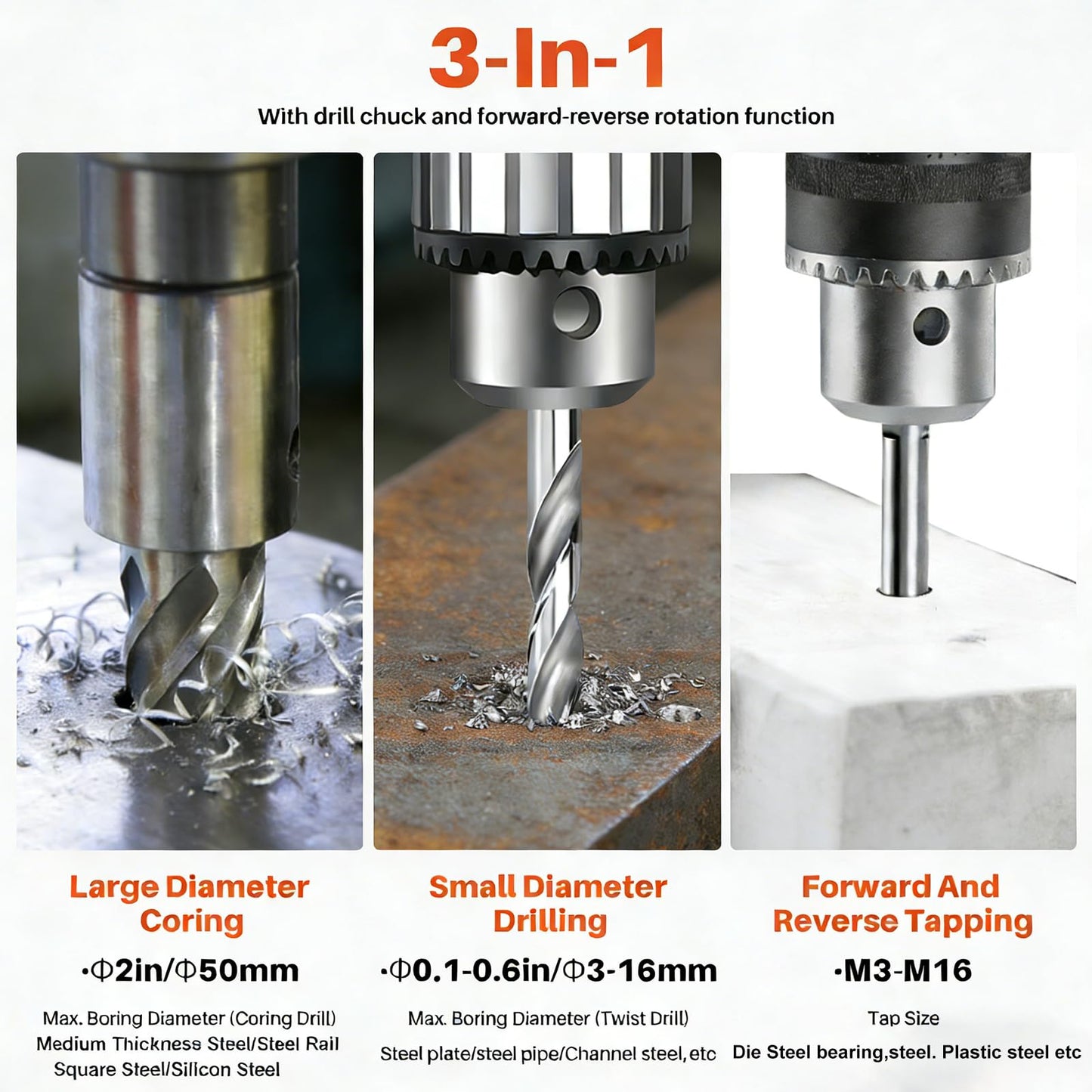 Mag Drill Press with 6 Pcs Coring Bits, 1400W 2" Boring Diameter, 2922lbf/13000N Power Portable Magnetic Drill, 810 PRM, Electric Drilling Machine for Metal Surface, Home Improvement Industry