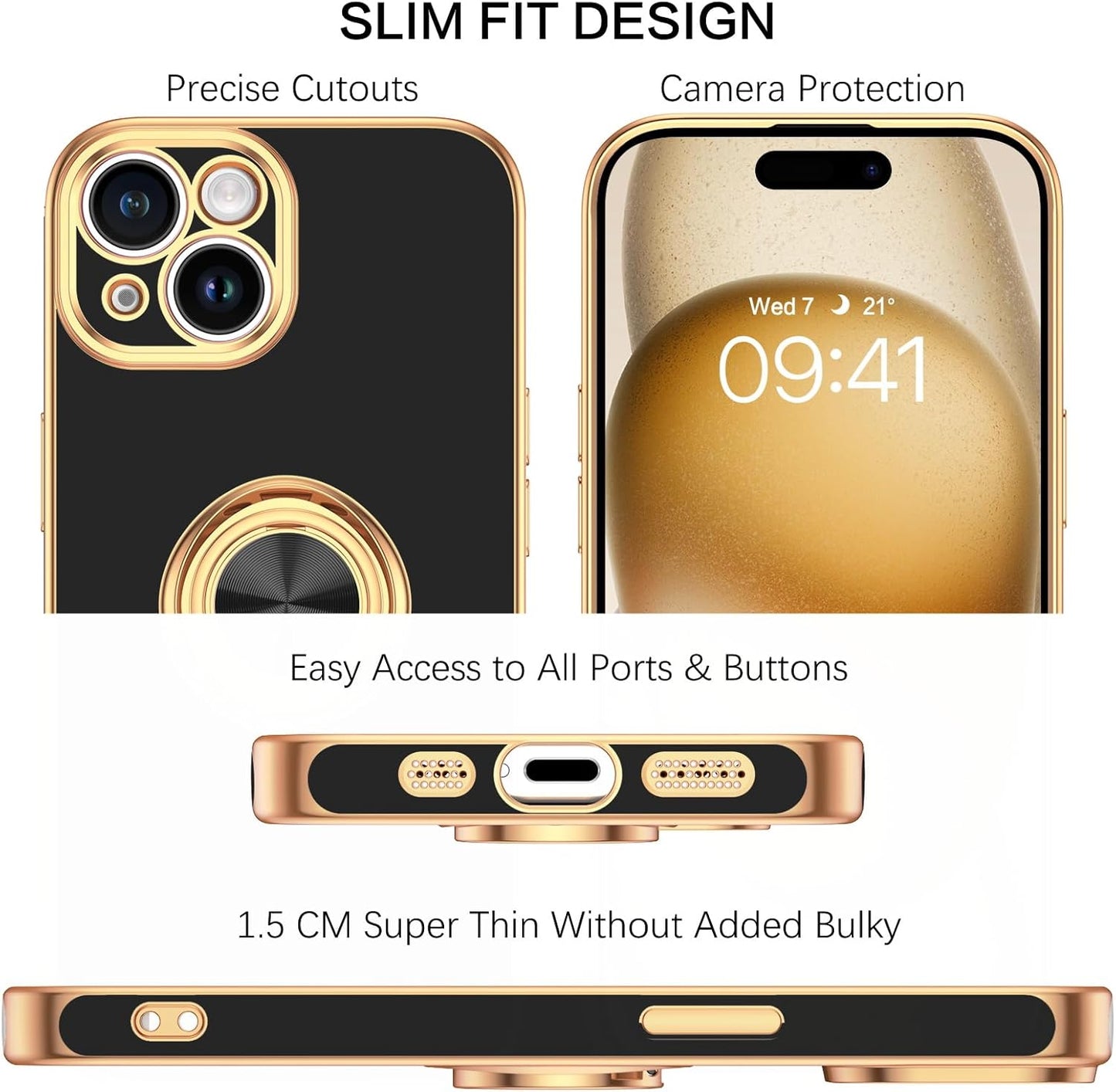 BENTOBEN 15 15, 360 Compatible with iPhone Case, Phone Case iPhone Slim Fit Ring Holder Shockproof Kickstand Magnetic
