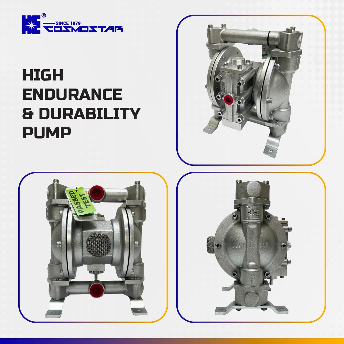 COSMOSTAR D0903 3/4" Double Air Diaphragm Pump, Aluminum Body, Teflon Ball, seat and Diaphragm, Pump Muffler, Pump, Chemical Pump, Waste Oil Pump, Pneumatic Oil Pump, Diaphragm Pumps