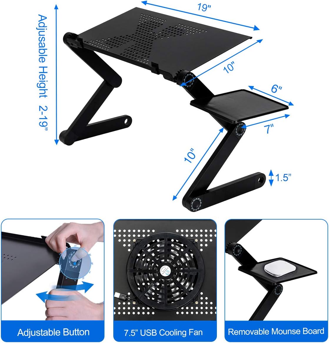 Lovinouse Upgraded Adjustable Aluminum Laptop Desk, with Cooling Fan, Mouse Pad, Notebook, MacBook Laptops Table Stand