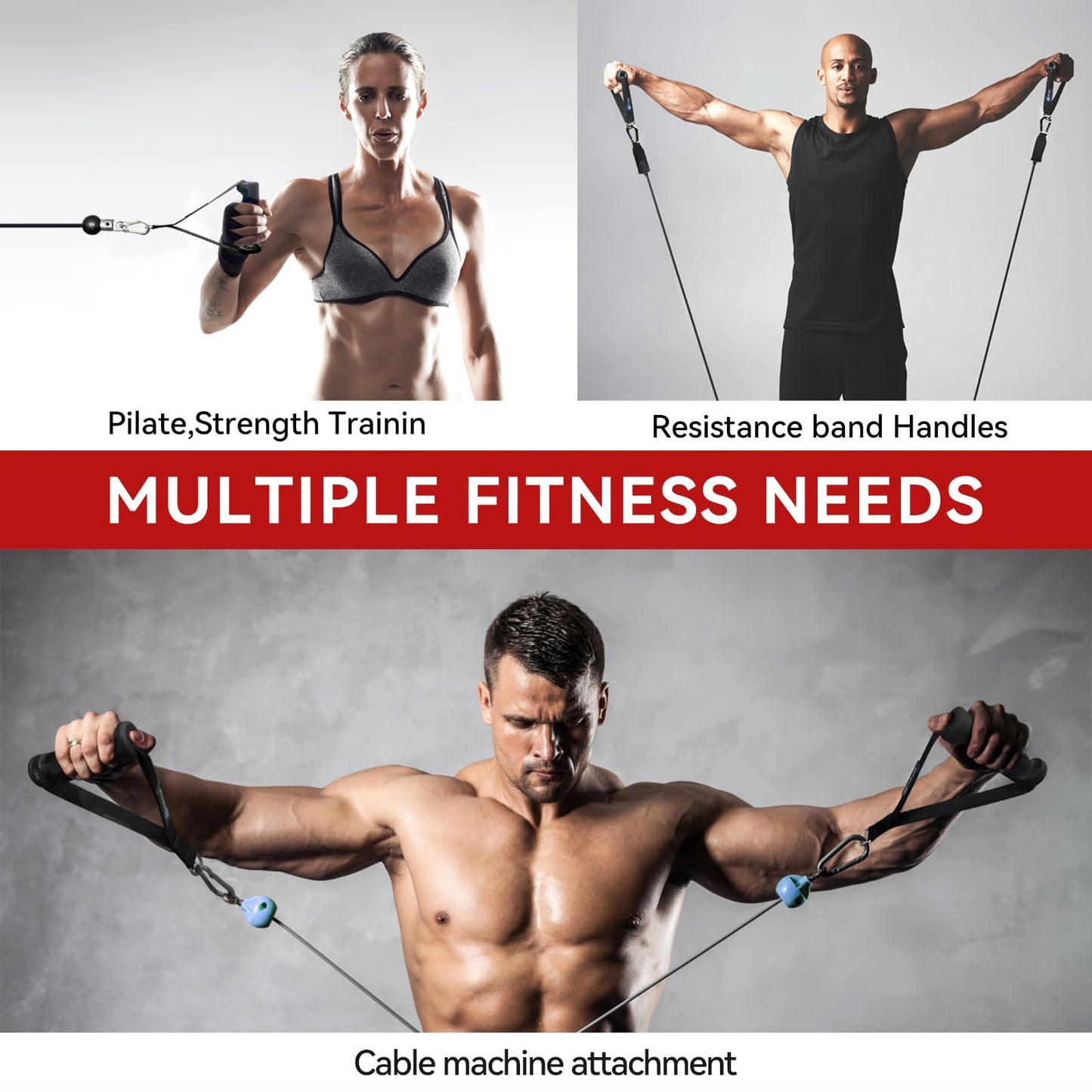 Exercise Handles - Ergonomic Gym Attachments for Cable Machine, Resistance Band Handles, Non-Slip D Handle Cable Attachment - Cable Handles for Pilates Strength Training Home & Public Gym (370 LBS)