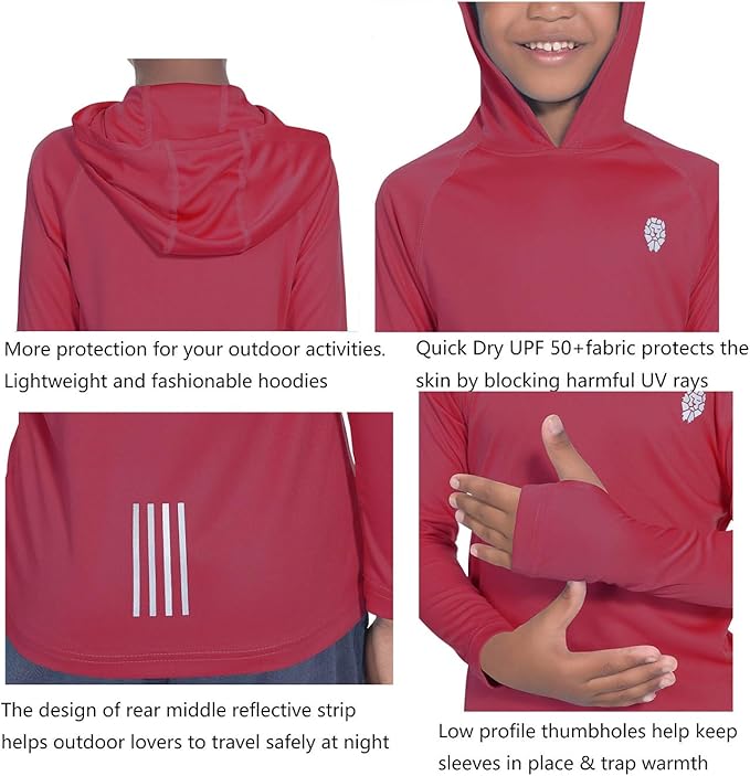 Hoodies for Boys Outdoor Recreation Shirts - Youth Athletic Tops Sun Protection UPF 50+