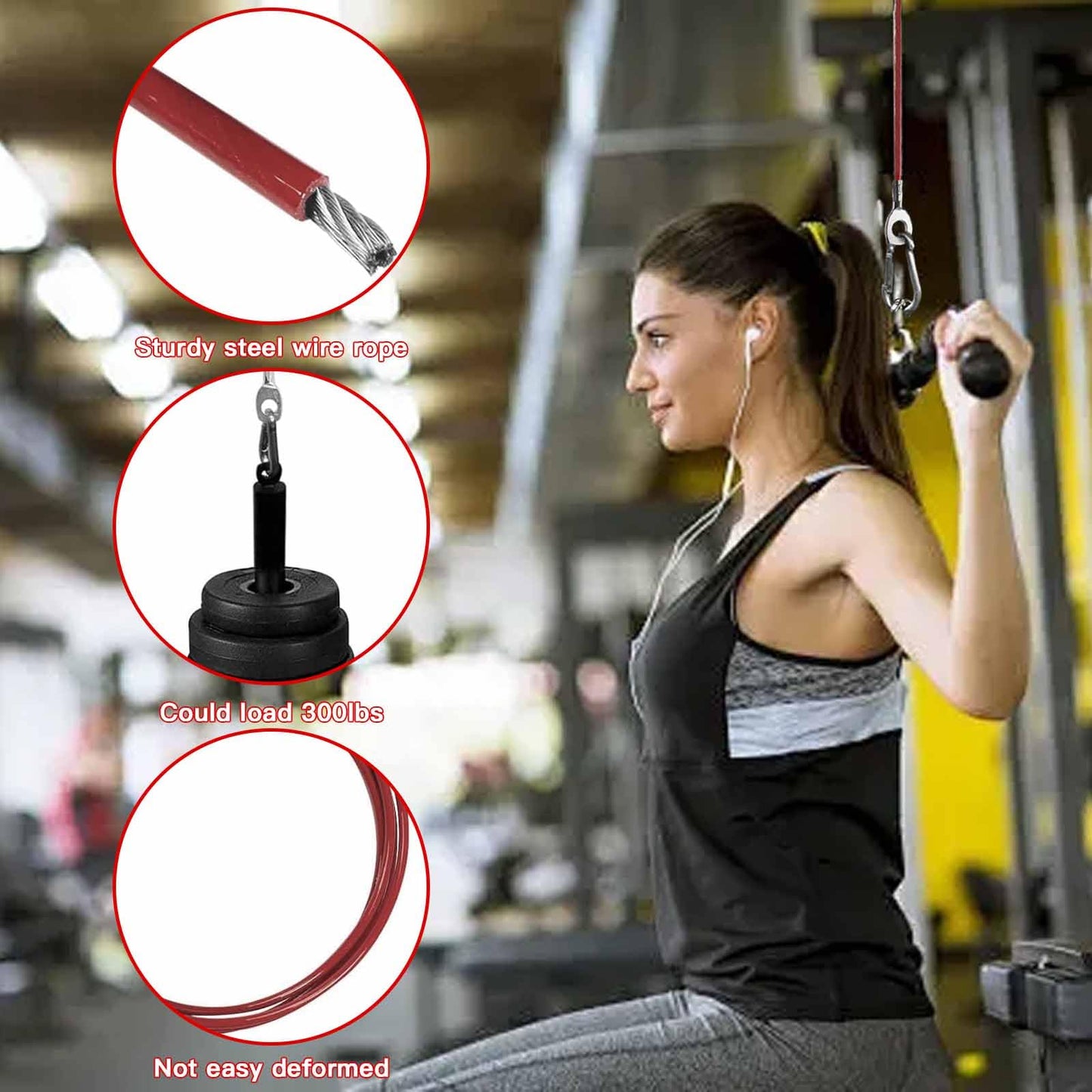 AIKESIWAY Replacement Cables for Home Gym, Fitness Pulley Cable, Weight Machine Replacement Cable -Thick 5mm(0.2inch) Heavy Duty Steel Wire Rope for Home Gym Cable (Type-B red, 39 inches)