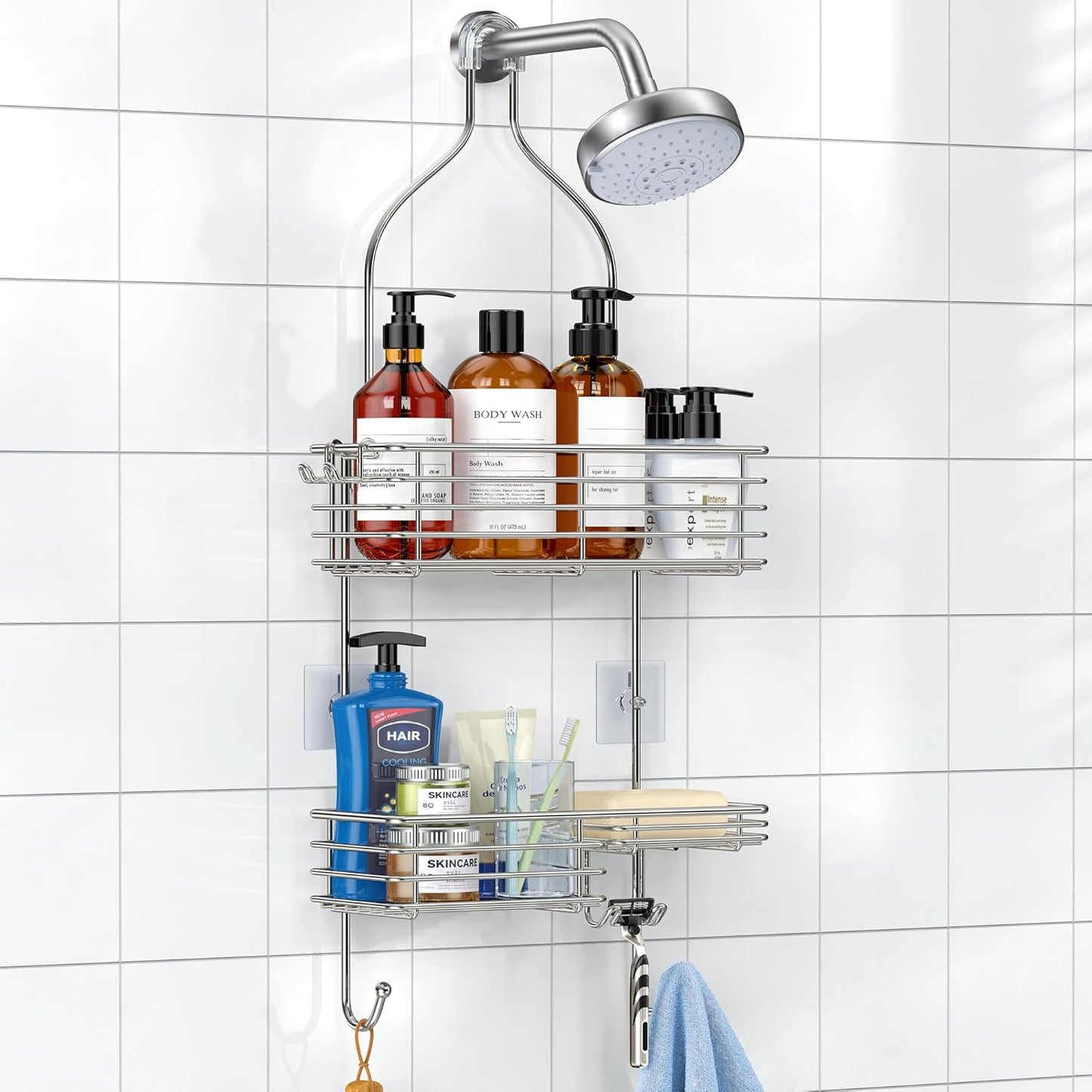 SMARTAKE Shower Head Caddy - Rustproof Stainless Steel Organizer for Bathroom Storage | Silver