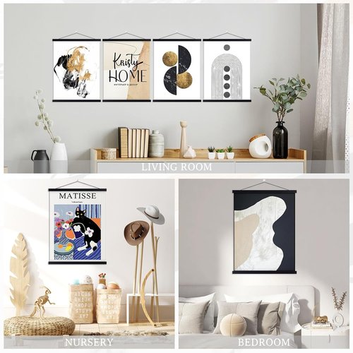 Benjia Magnetic Light Wood Poster Frames - 4 Pack for 12x16, 12x18, 12x24 Art Prints | Black