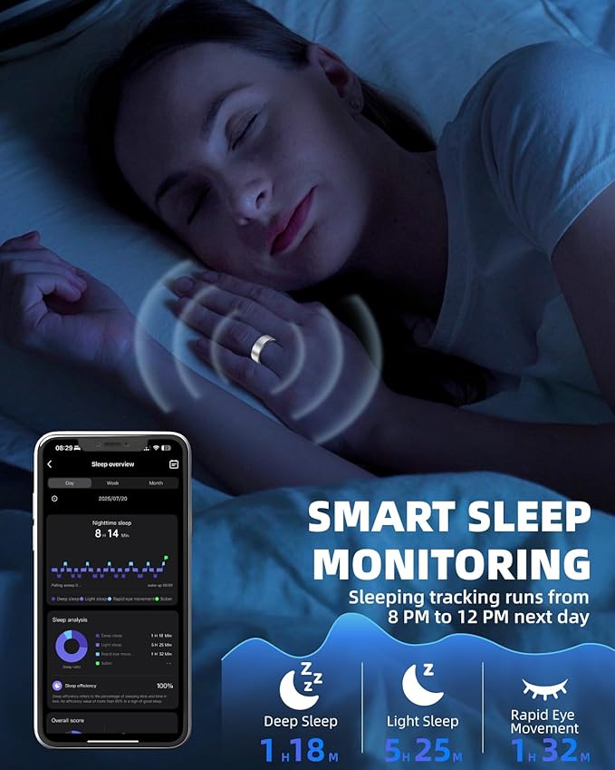 Smart Ring for Women Men Fitness Ring with Step Counting, Heart Rate, Blood Oxygen, Blood Pressure, Sleep Monitoring, IP68 Waterproof for iPhone and Android, No Subscription Fee,Silver 9#