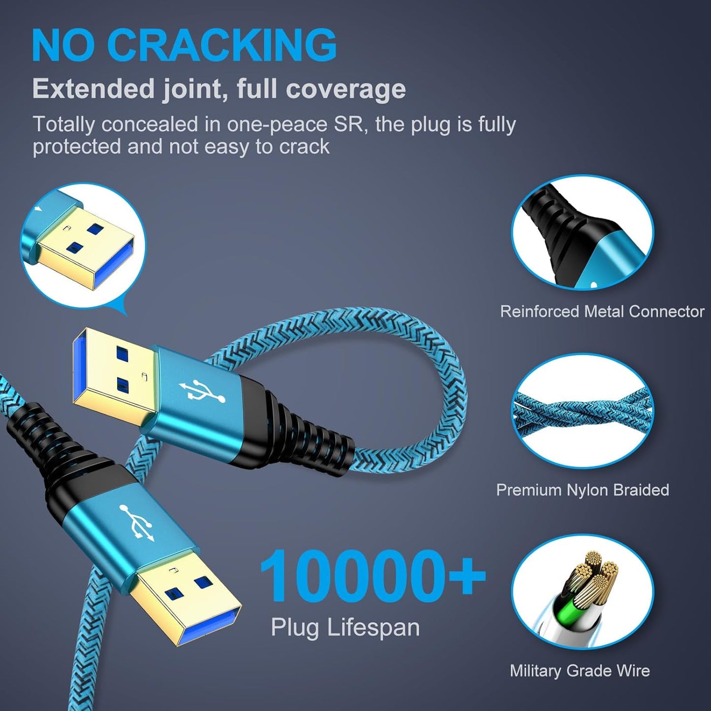 2Pack 6Ft USB3.0 USB to USB Cable, A to A Male to Male Cable Double End USBCord Data Transfer Cord for Hard Drive