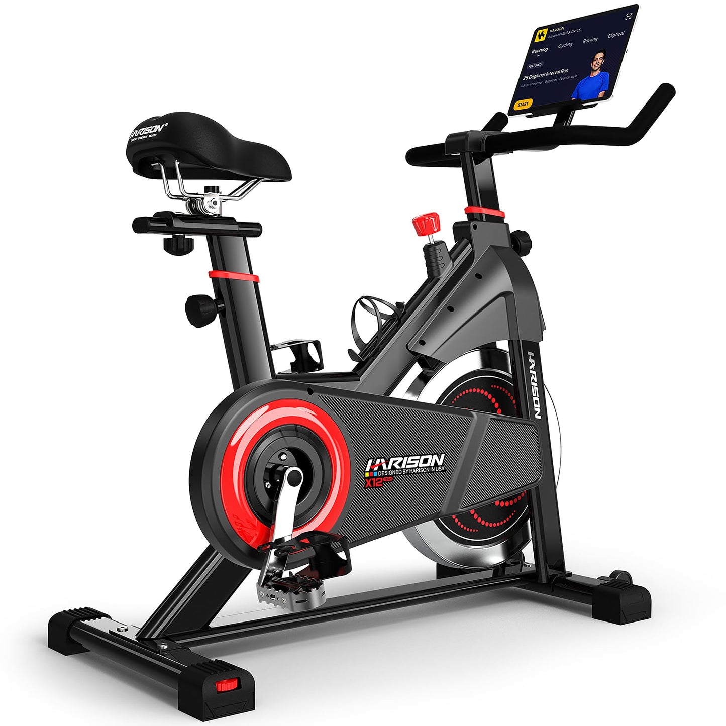 HARISON Exercise Bike for Home, Magnetic Indoor Cycling Bike with Quiet Belt Drive, 380 lb Capacity Spin Bike, Adjustable Resistance Stationary Bike for Cardio Workout & Weight Loss
