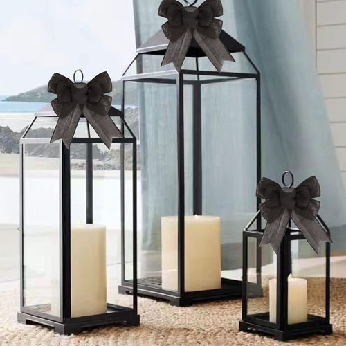 Meseey Black Wired Ribbon - Handmade Burlap Bows for Wreaths & Gift Wrapping | 2 Pcs Set