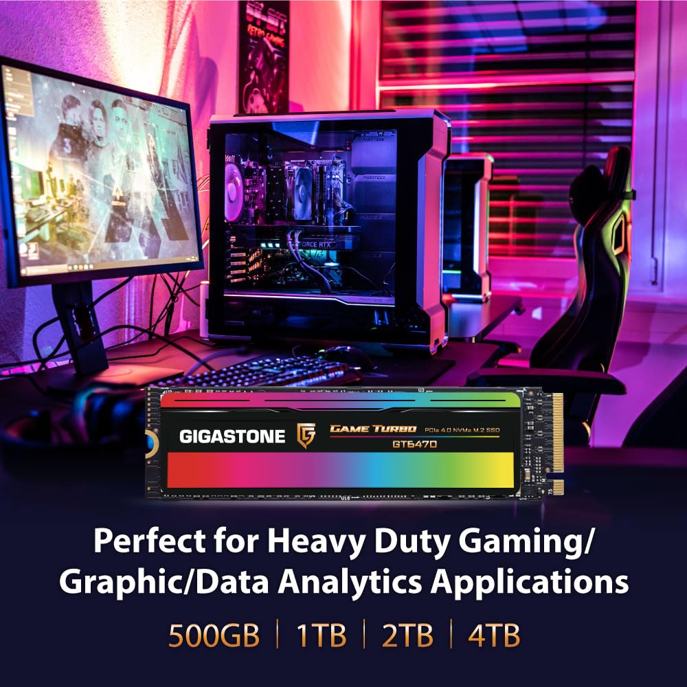 Gigastone Game Turbo PCIe Gen4x4 SSD 4TB, Speed Up to 7,300MB/s with SLC Caching Gaming/PC/Desktop/Laptop 5-Year Warranty M.2 NVMe PCIe 4.0 2280 Internal Solid State Drive