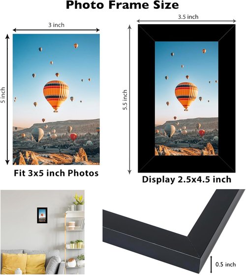 JCJMY 3x5 Picture Frame - Black Tabletop Design with Shatter-Resistant Plexiglass