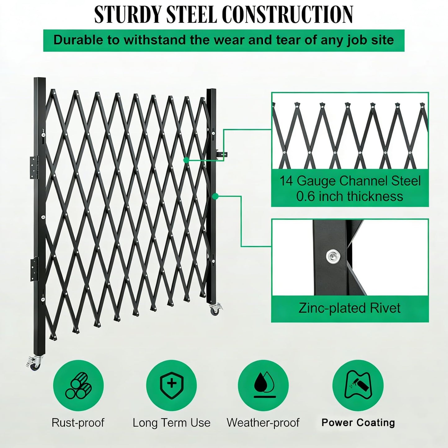 Single Folding Security Gate, Expandable Scissor Accordion Gate with 360° Swivel Casters, Barricade Gate Lockable Steel Retractable Gates for Garage, Warehouse, Doorway & Pool (52" H x 74" W)