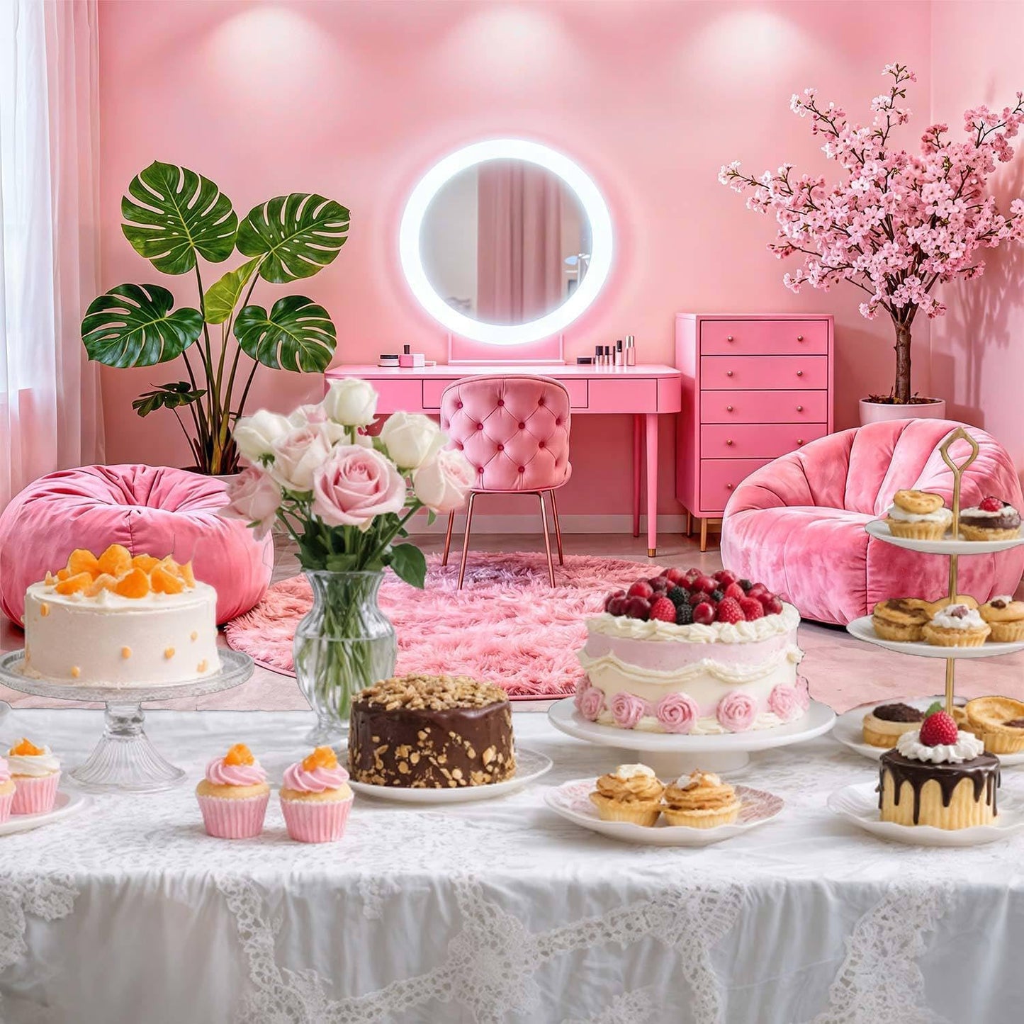 VeiVian 10X8ft Pink Vanity Backdrop Virtual Home Photography Background for Video Recording Live Video Zoom Calls Photo