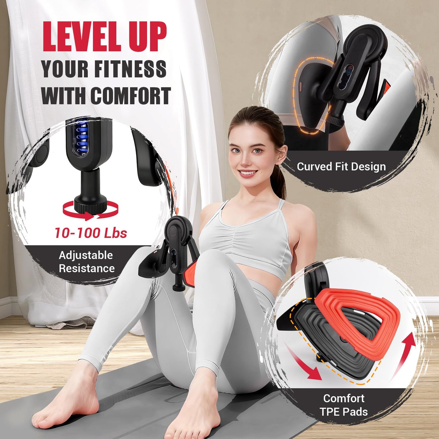 Thigh Trainer for Women, 10-100lb Adjustable Resistance Inner Thigh Exerciser with Leg Band & Poster for Kegel Exercise, Pelvic Floor Trainer for Postpartum Rehabilitation Home Gym
