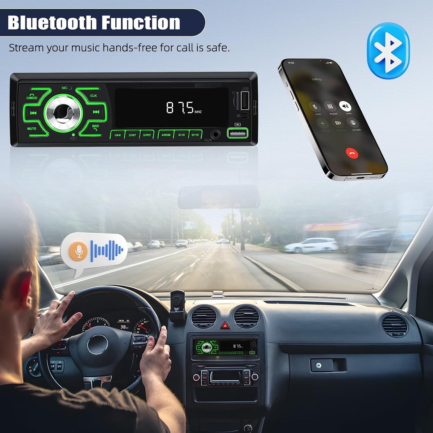 AMprime MP3 Location+32G Single Din Car Radio Stereo Digital Bluetooth Player Music Stereo Car Player